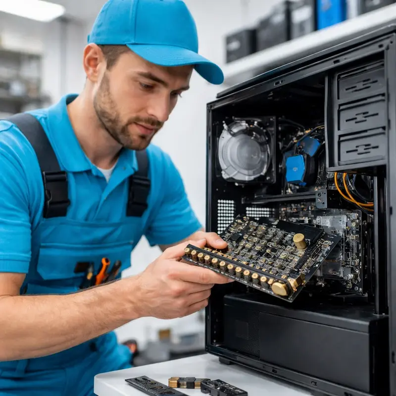 Мастер устанавливает звуковую карту на ПК в Ногинске